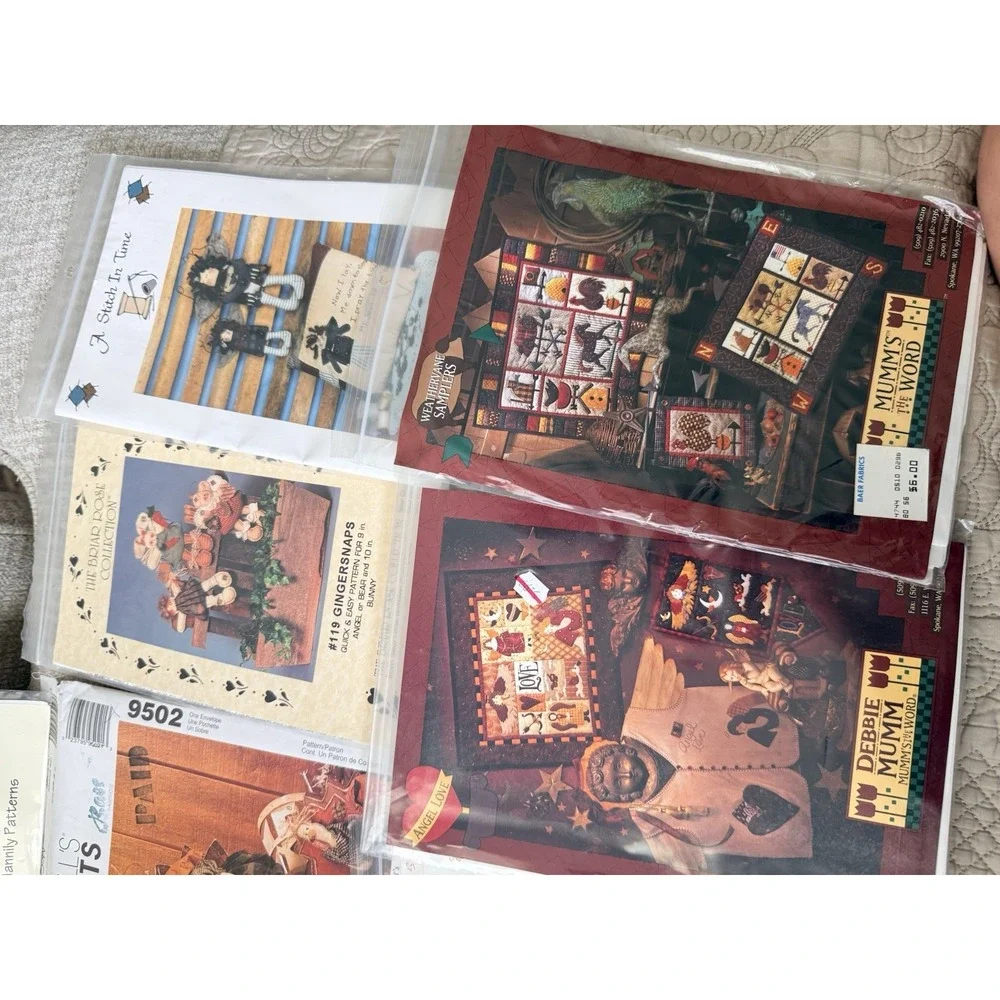 Sewing Craft Pattern Lot Of 9 Primitive Country Crafts Decor Quilted Appliqué